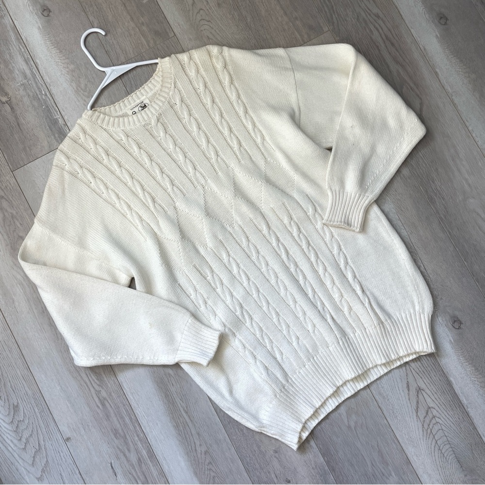Edinburgh Woollen Mill Cotton Sweater cable knit mens Cream (xlarge) fisherman